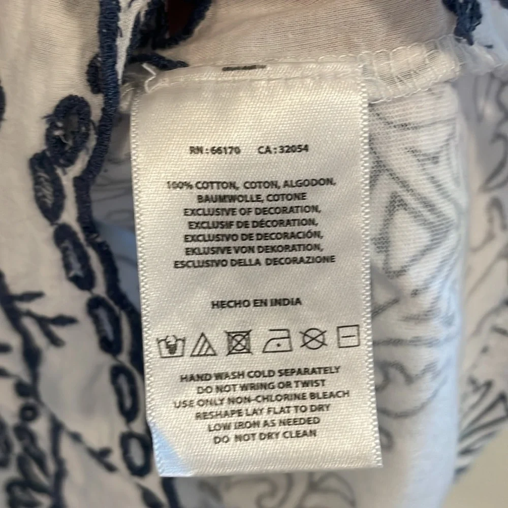 Maeve Anthropologie Women’s Tunic Top Small White Blue Eyelet Paisley Floral